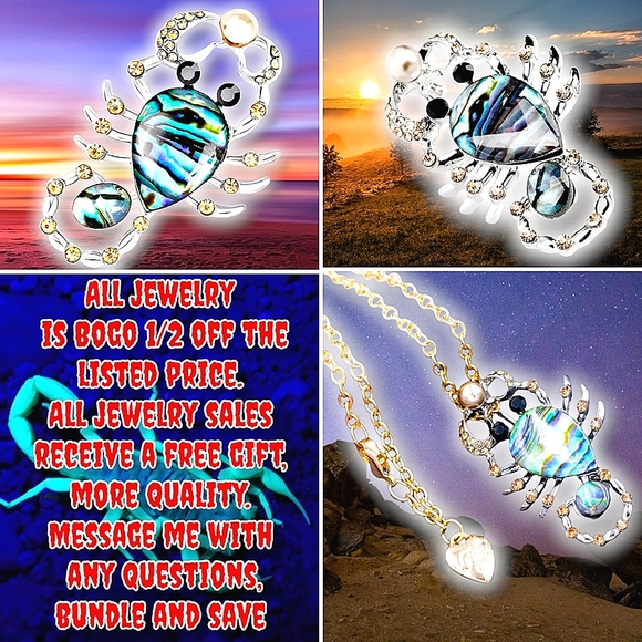 Silver plated abalone inlay champagne crystal pearl scorpion necklace/brooch - Picture 2 of 14